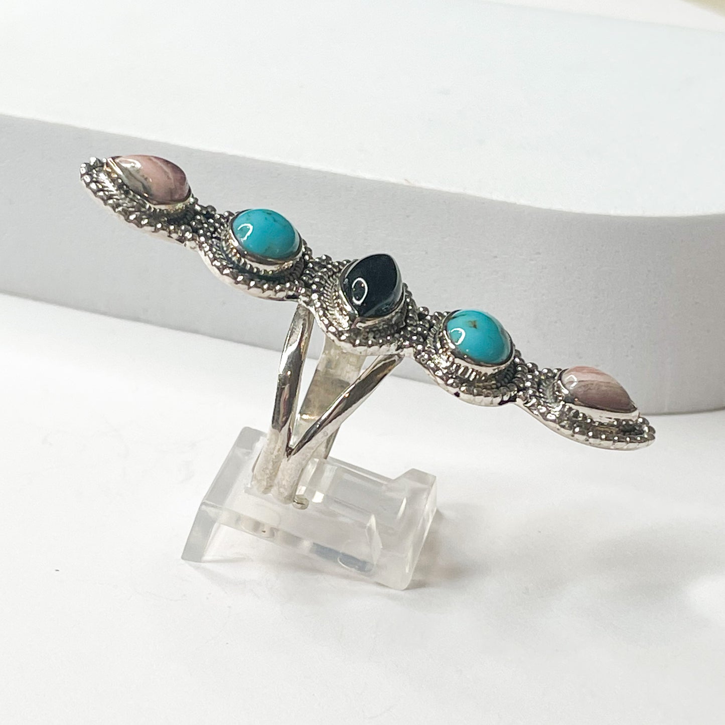 Black onyx, Turquoise & Rhodochrosite Crawler - SSS