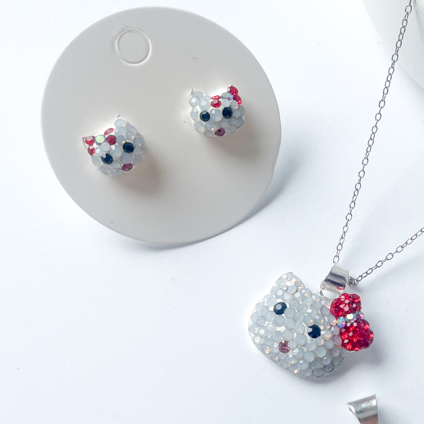 Mosaic Red Kitty Mouse - Solid Sterling Silver
