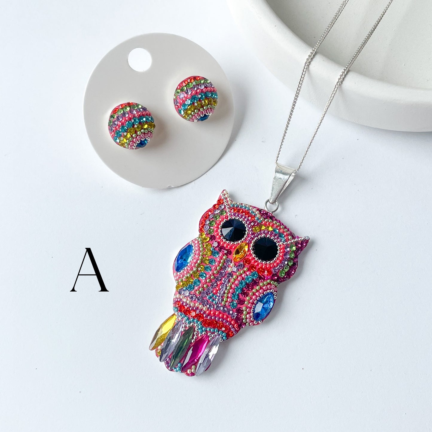 Mosaic Multi-Color Owl - Solid Sterling Silver