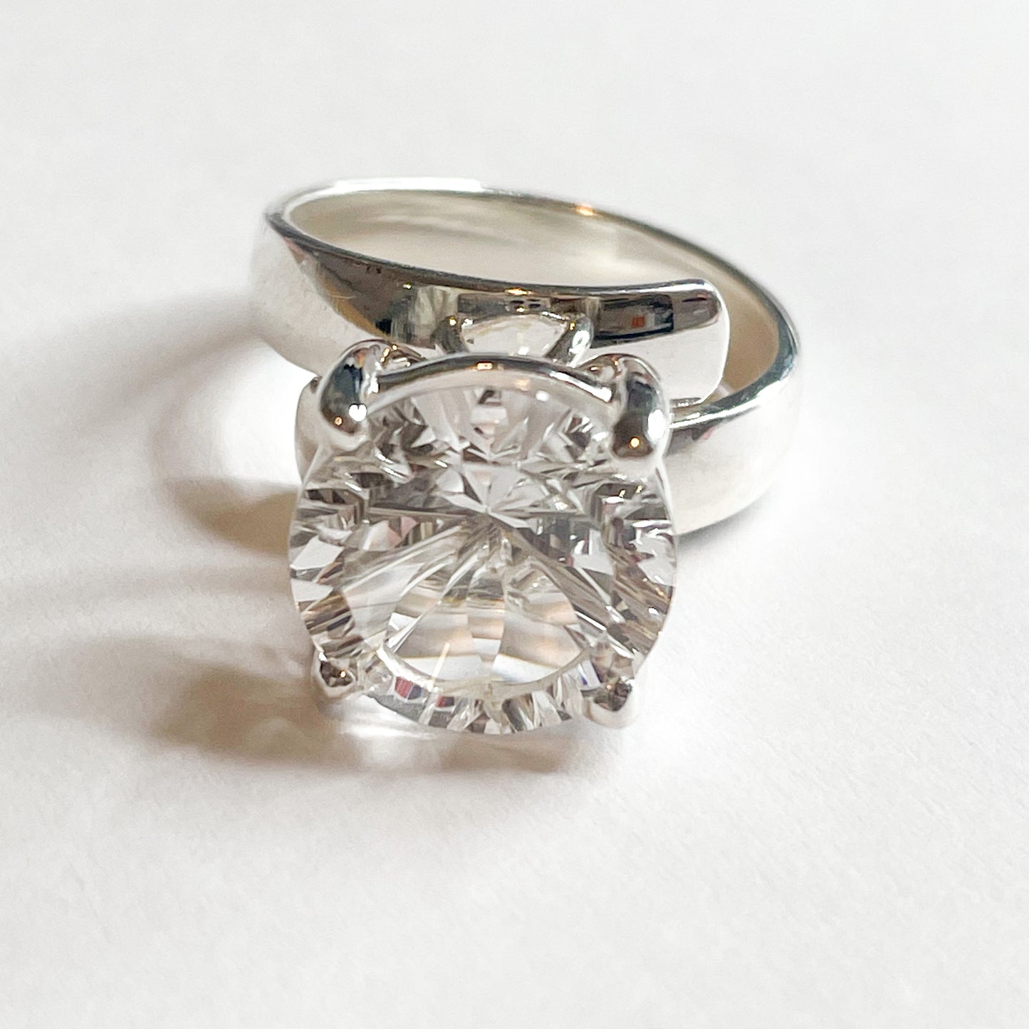 Clear Quartz Prong Ring - Solid Sterling Silver