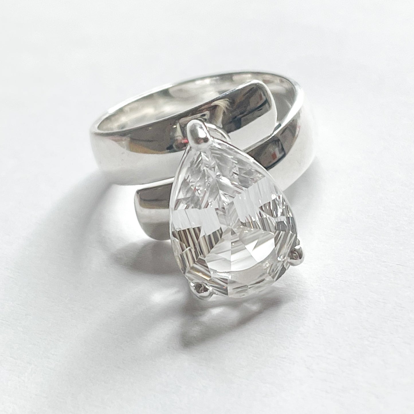 Clear Quartz Prong Ring - Solid Sterling Silver