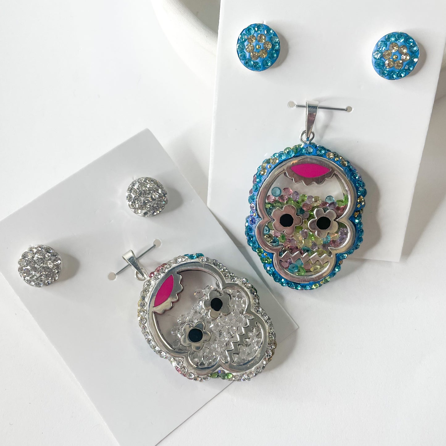 Mosaic 3-D Day-of-the-Dead Skull Set - Solid Sterling Silver