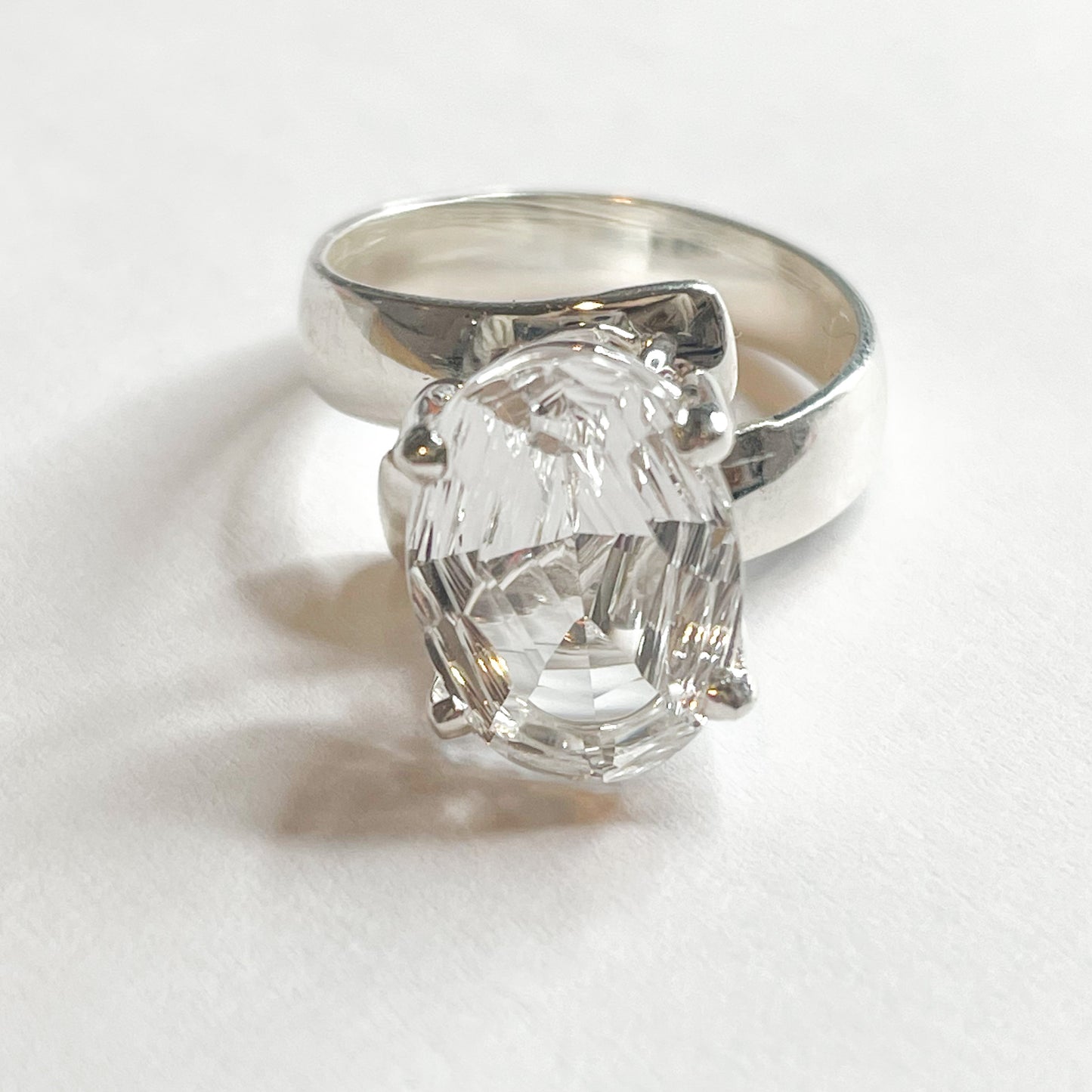 Clear Quartz Prong Ring - Solid Sterling Silver