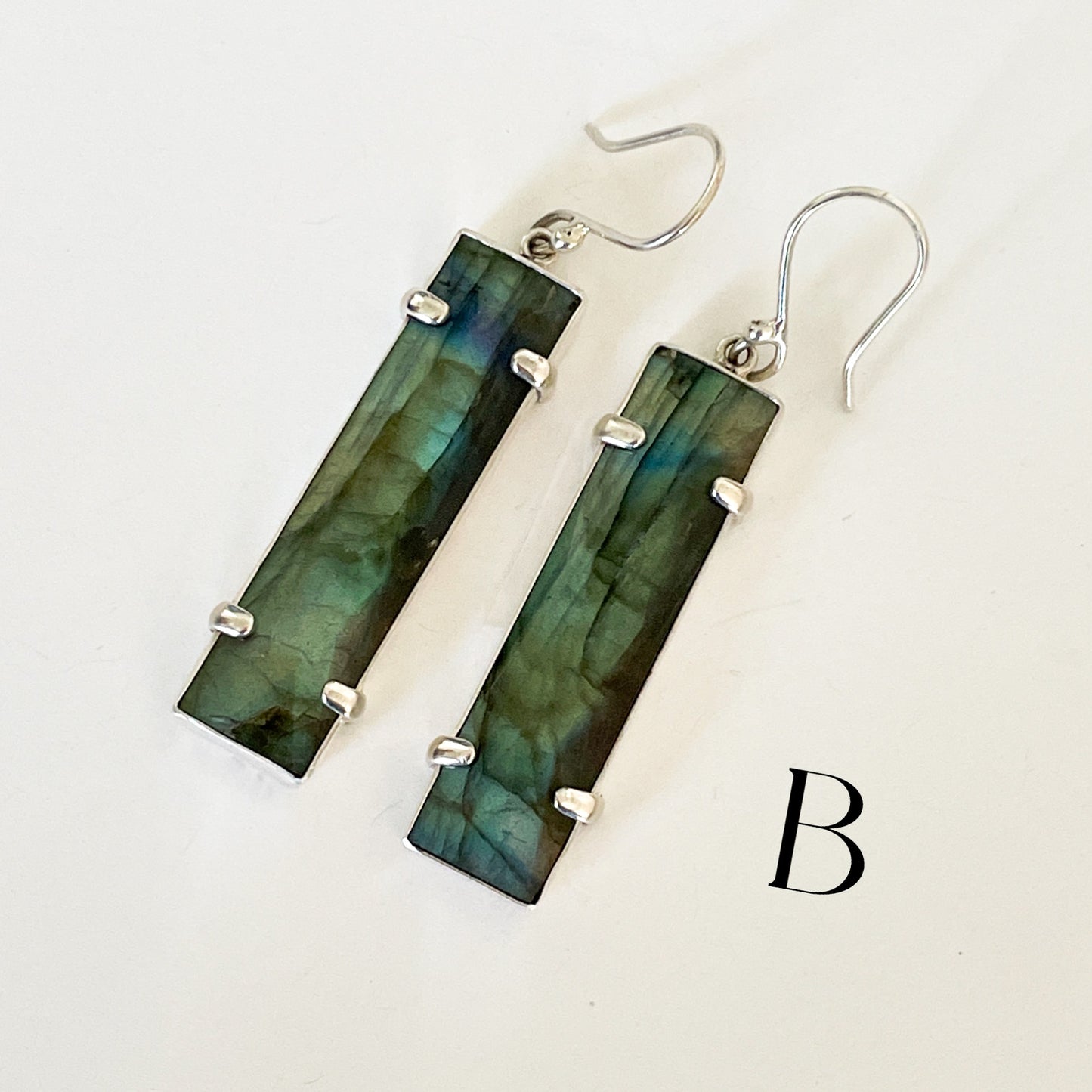 Labradorite Slim Prong Earrings - Solid Sterling Silver