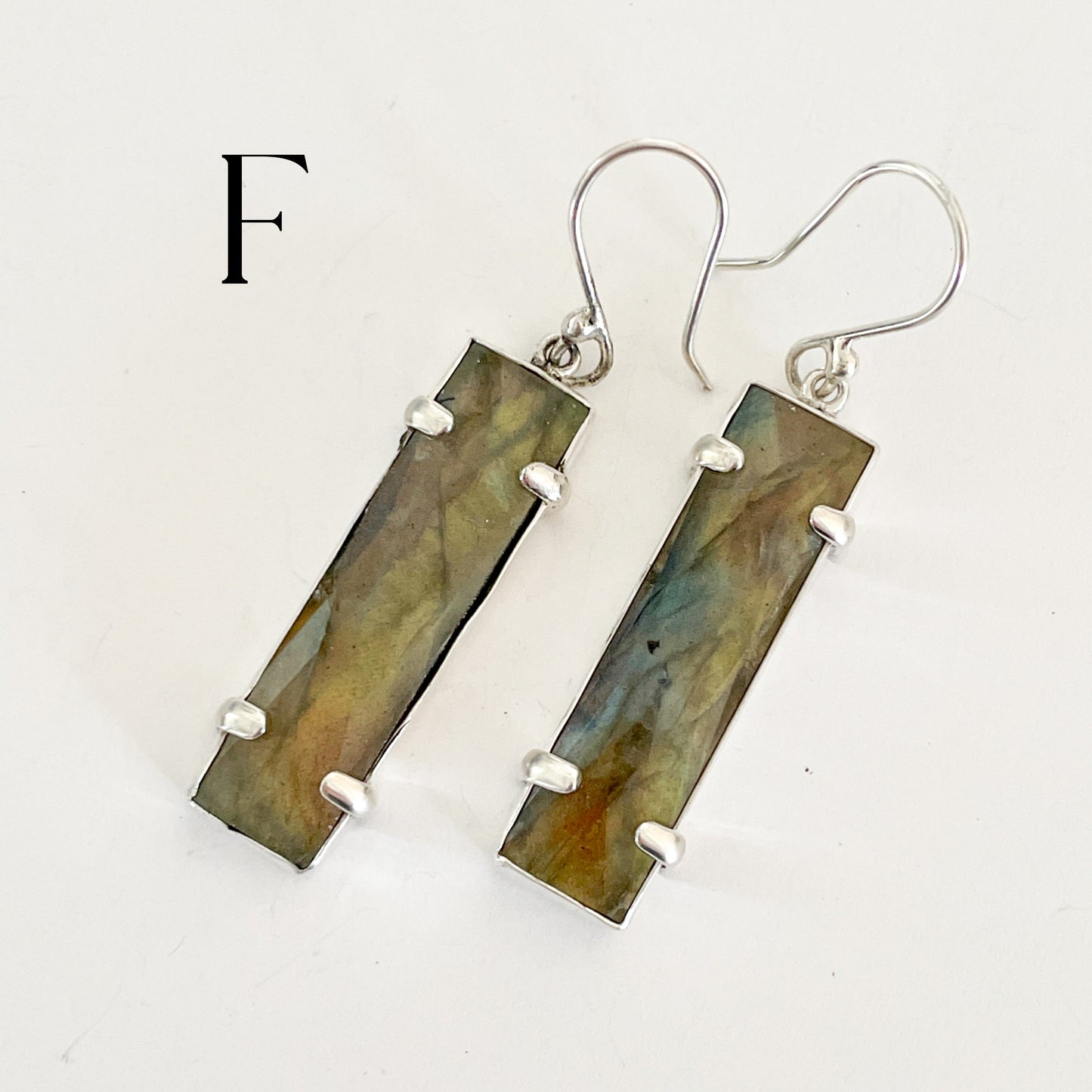 Labradorite Slim Prong Earrings - Solid Sterling Silver