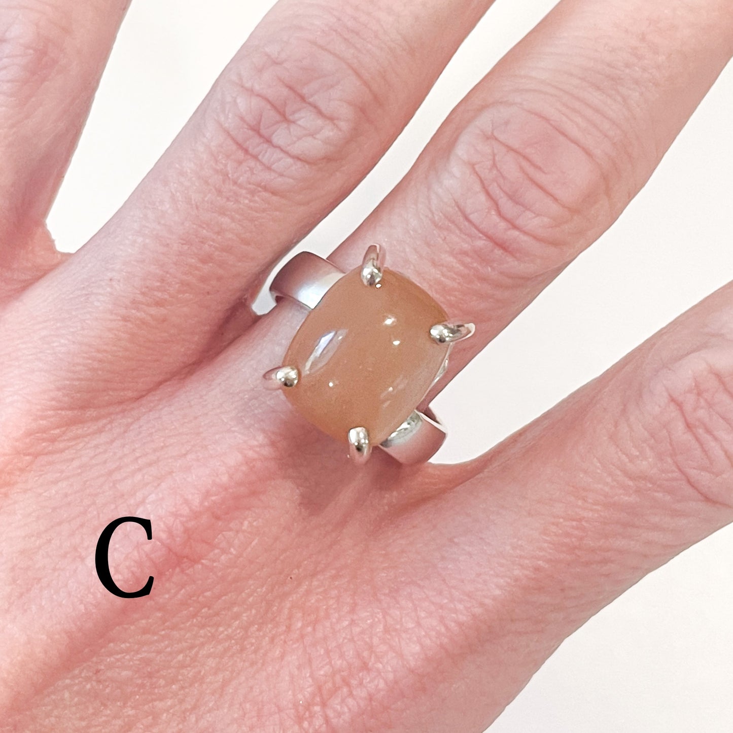 Peach Moonstone Prong Ring - Solid Sterling Silver