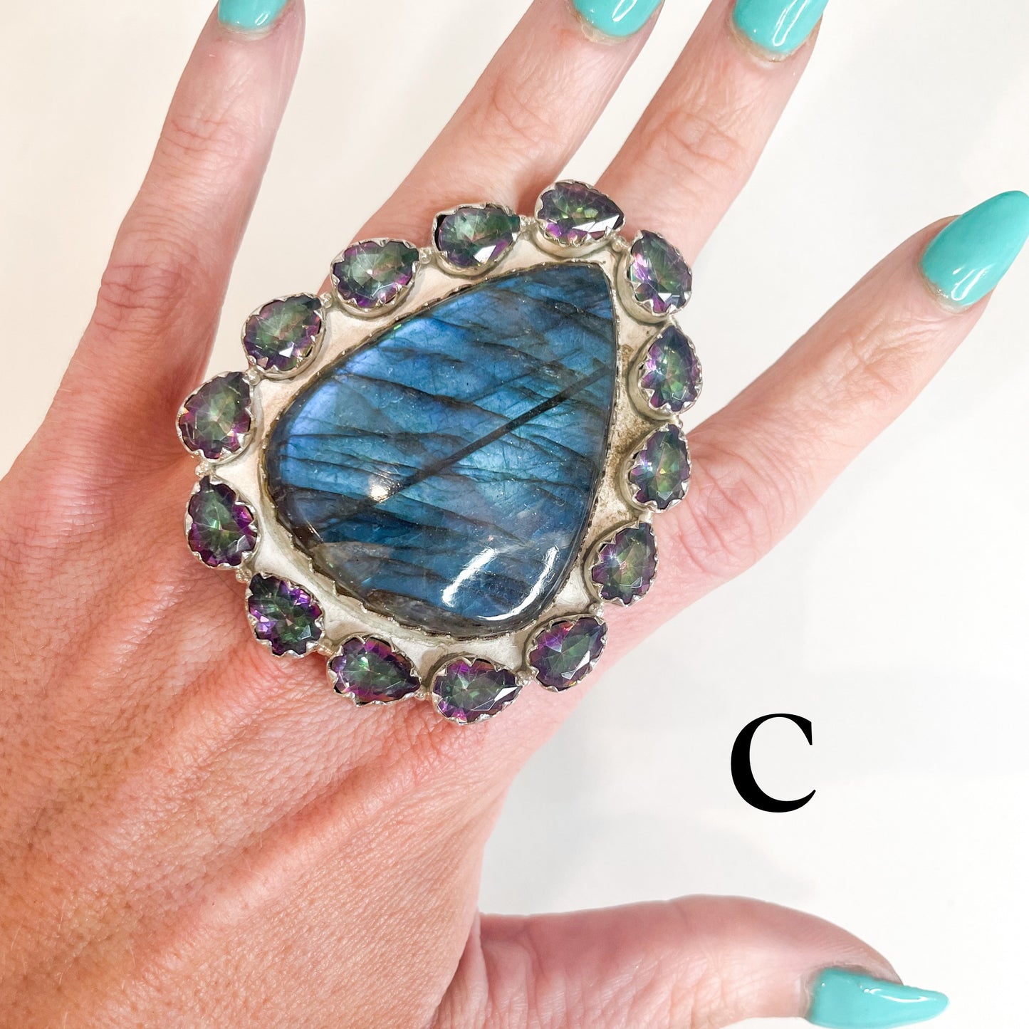 Labradorite & Mystic Quartz Statement Ring -  Solid Sterling Silver