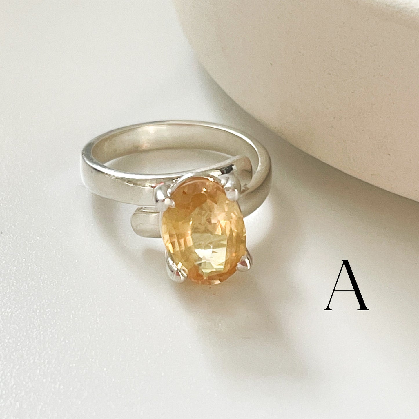 Natural Yellow Sapphire Prong Ring - Solid Sterling Silver