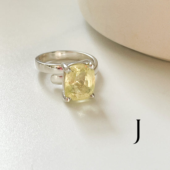 Natural Yellow Sapphire Prong Ring - Solid Sterling Silver
