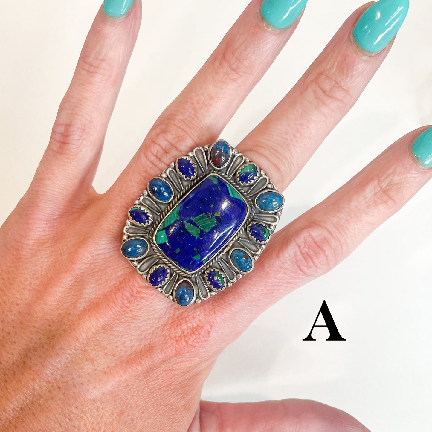 Azurite, Malachite, Lapis Lazuli Statement Ring - Solid Sterling Silver