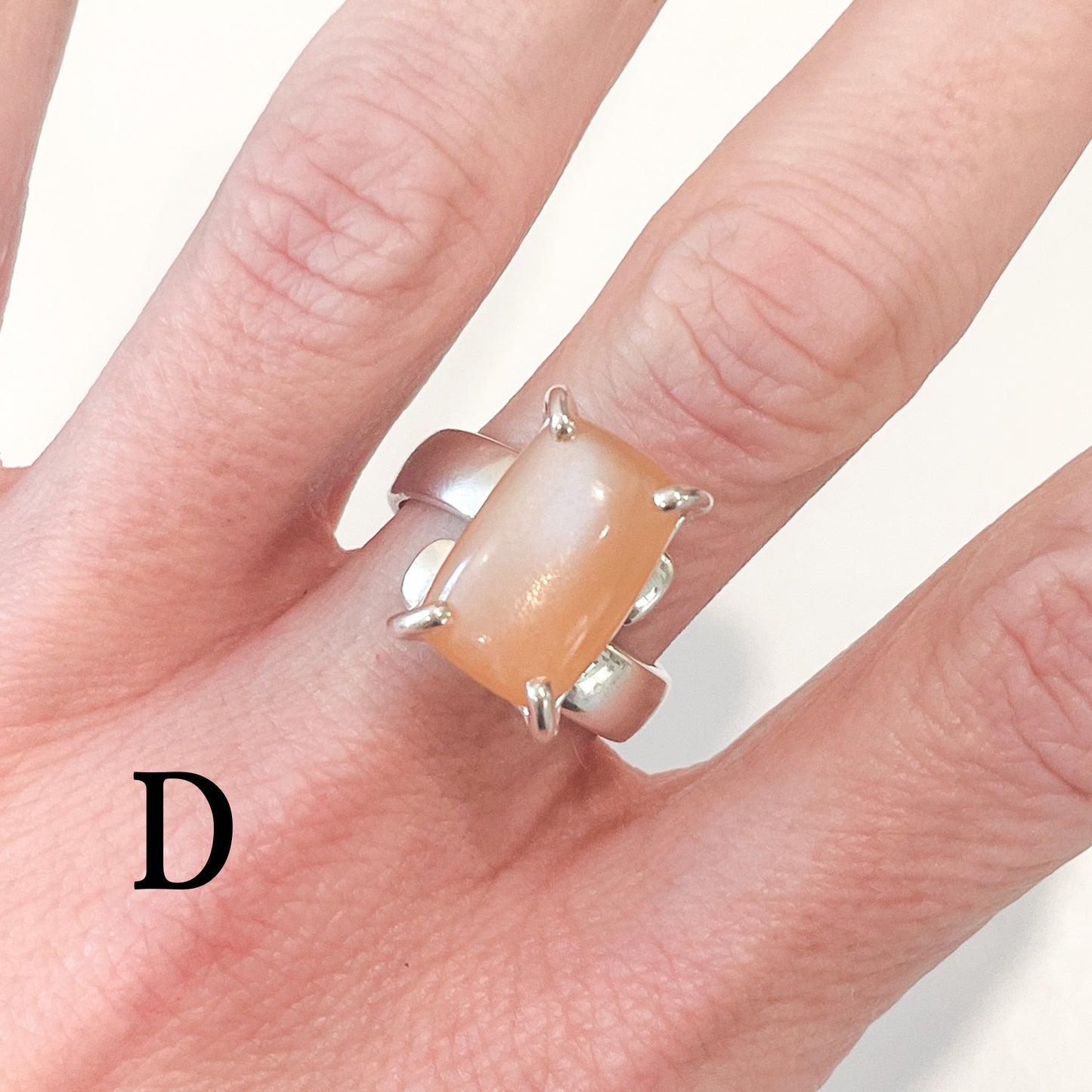 Peach Moonstone Prong Ring - Solid Sterling Silver