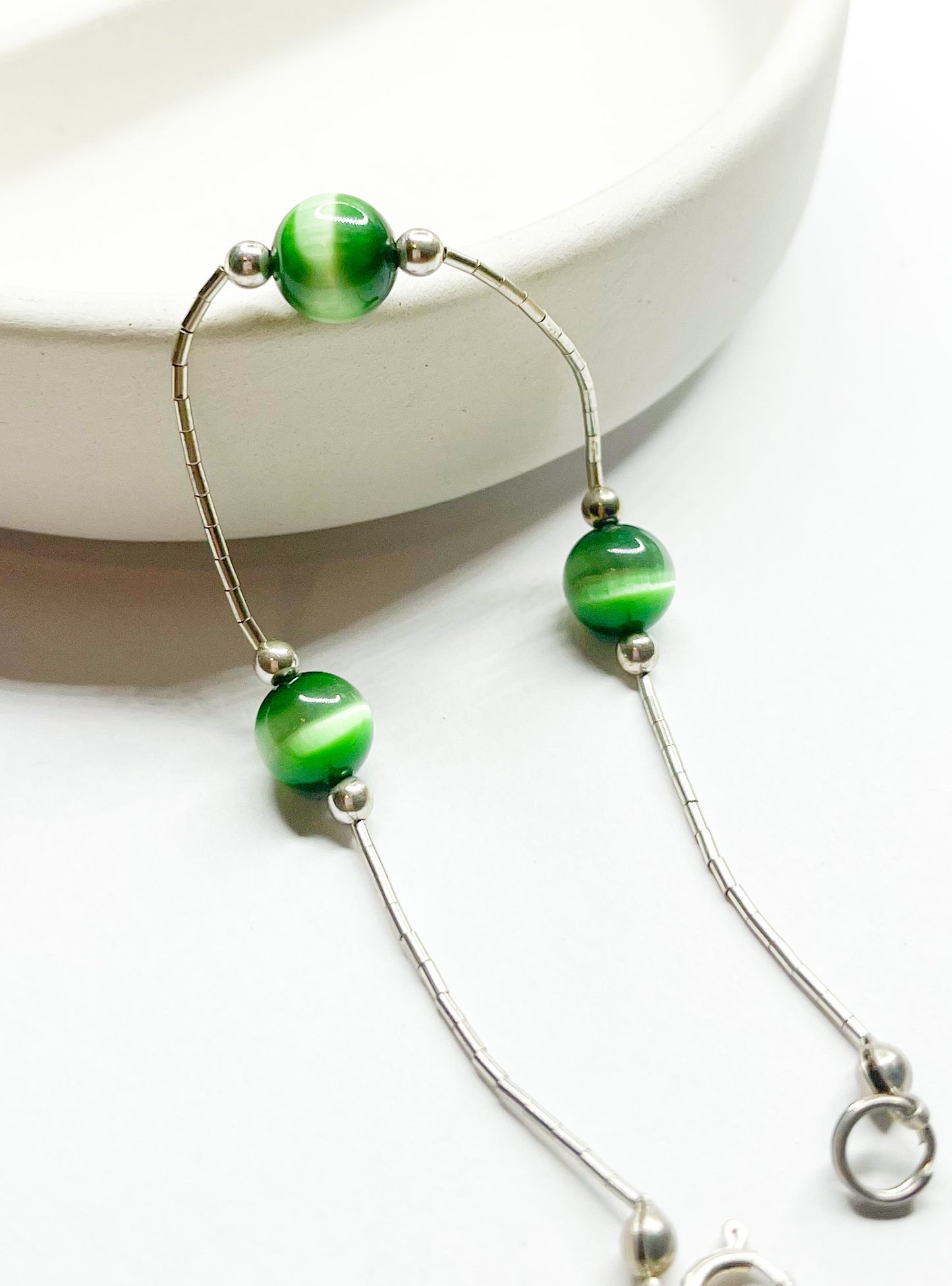 Cats Eye Jade Bracelets - Solid Sterling Silver