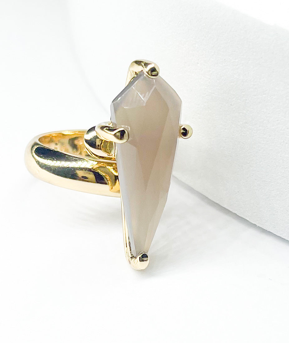Chalcedony Kite Prong Ring - Both Metals