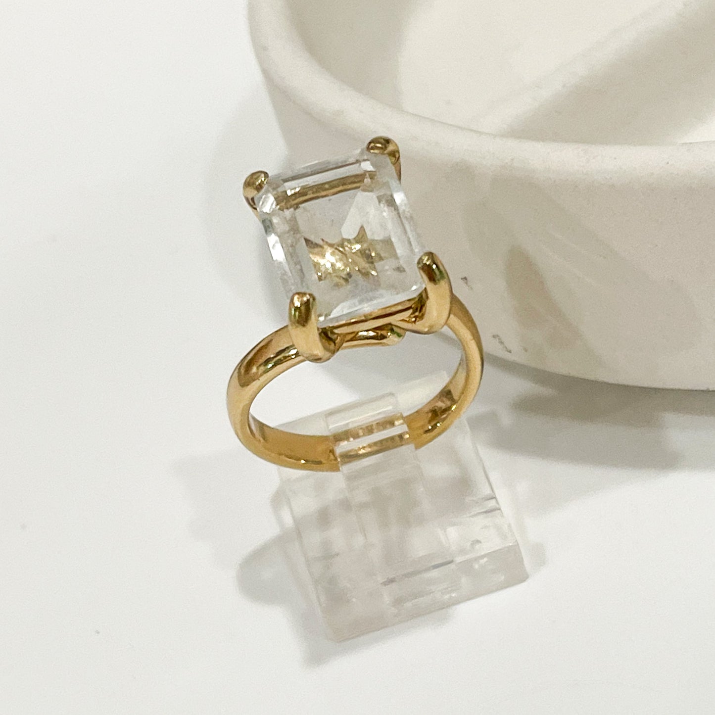 Clear Quartz Square Prong Ring - Alchemia