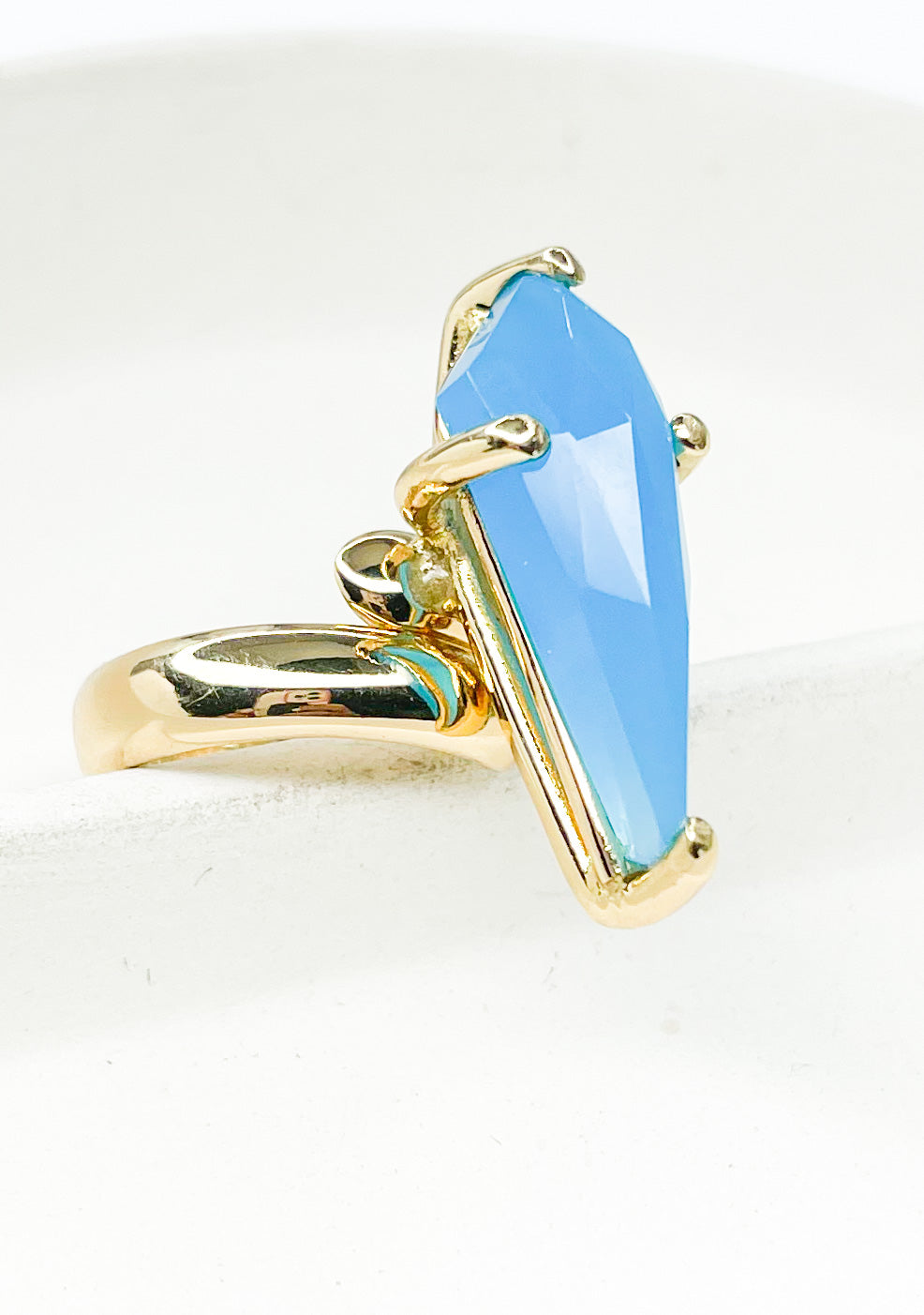Chalcedony Kite Prong Ring - Both Metals
