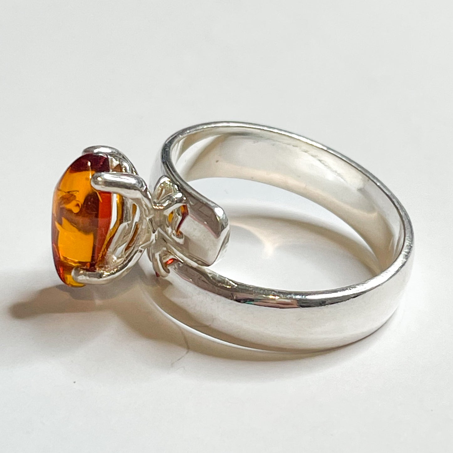 Amber Kite Prong Ring - Solid Sterling Silver