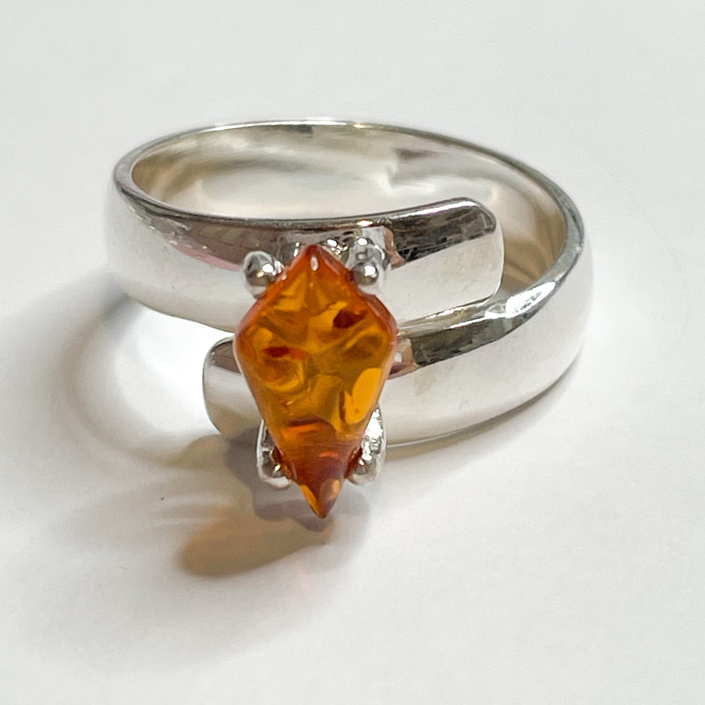 Amber Kite Prong Ring - Solid Sterling Silver