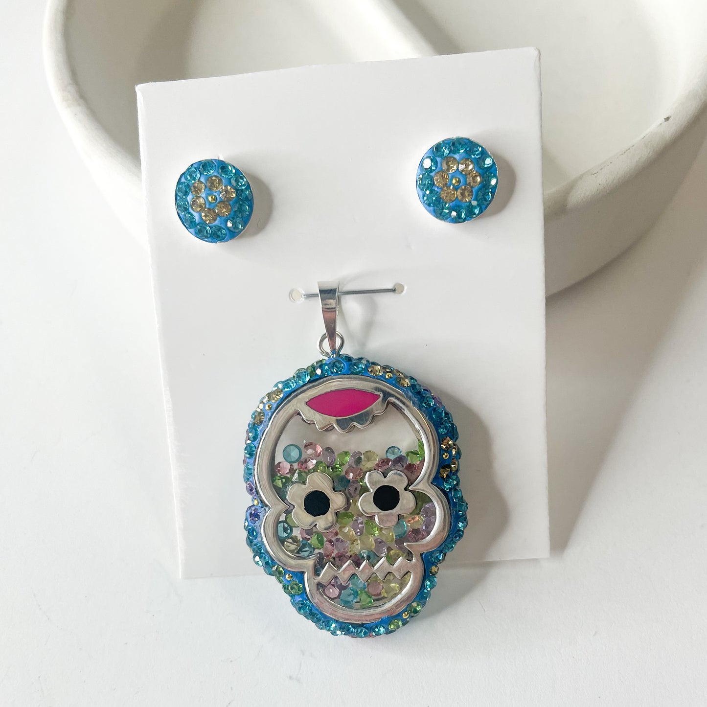 Mosaic 3-D Day-of-the-Dead Skull Set - Solid Sterling Silver