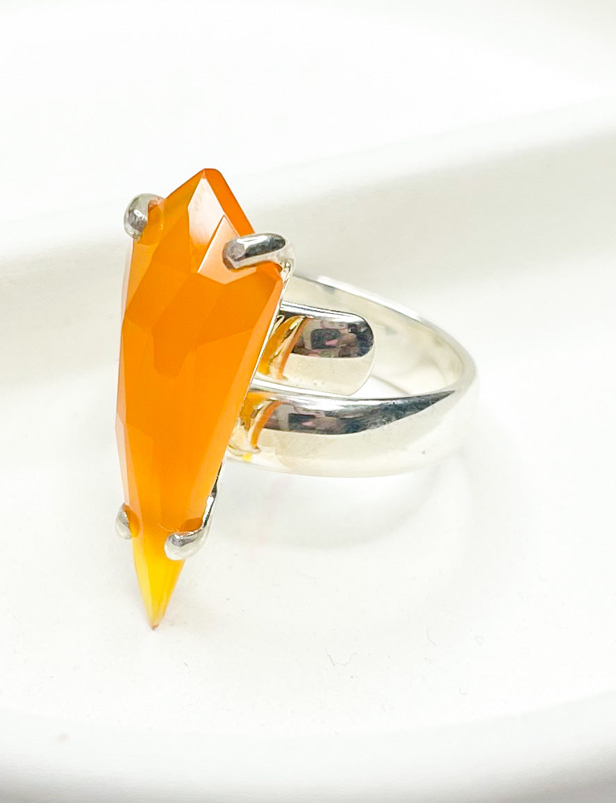Chalcedony Kite Prong Ring - Both Metals