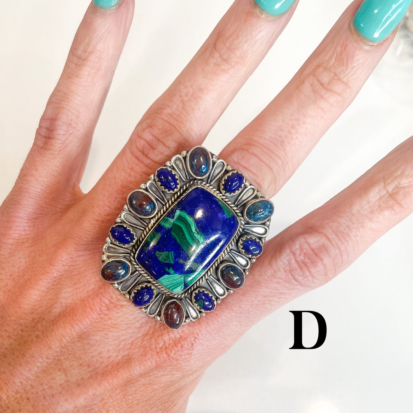 Azurite, Malachite, Lapis Lazuli Statement Ring - Solid Sterling Silver