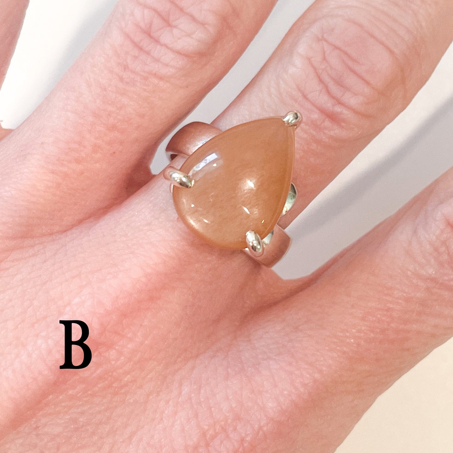 Peach Moonstone Prong Ring - Solid Sterling Silver