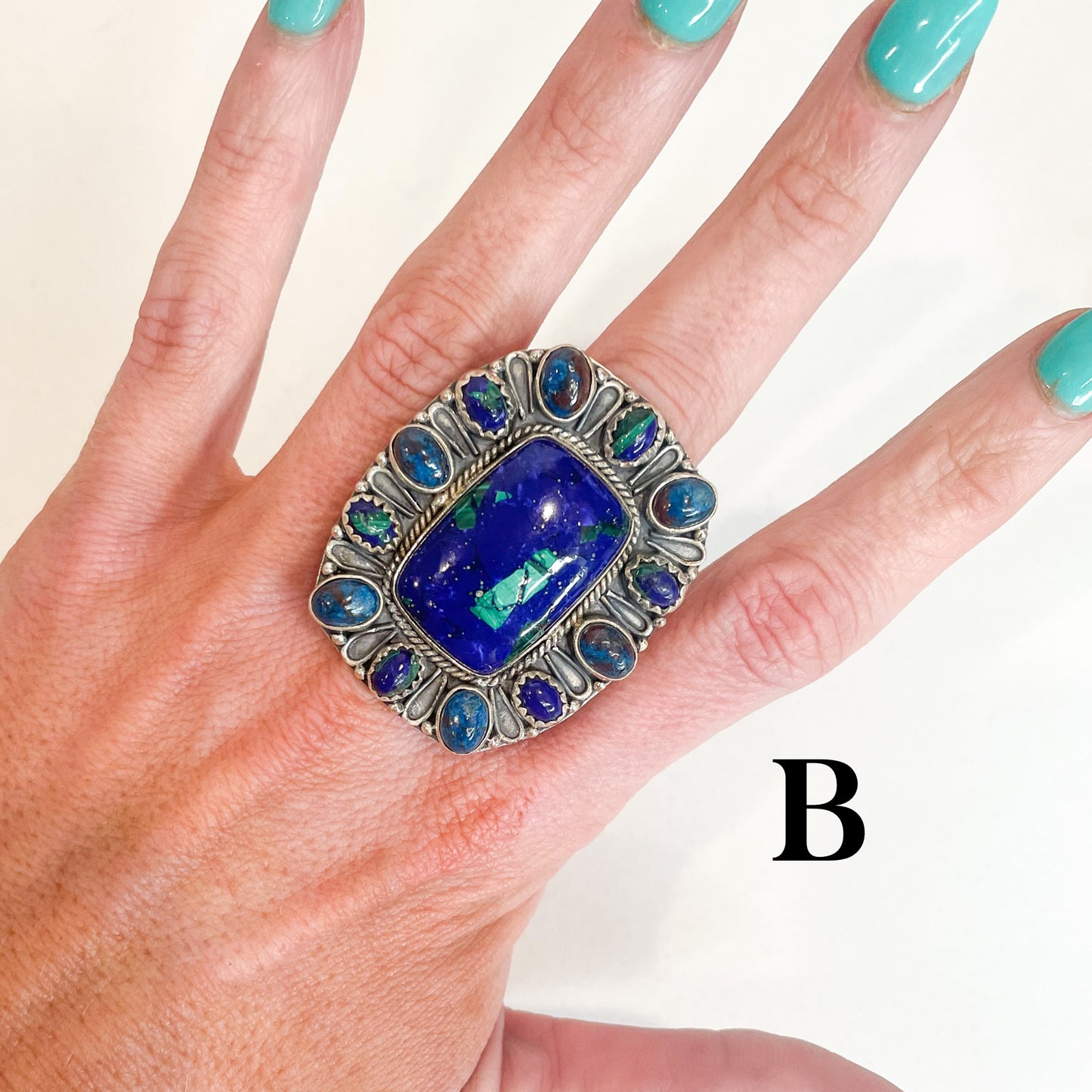 Azurite, Malachite, Lapis Lazuli Statement Ring - Solid Sterling Silver