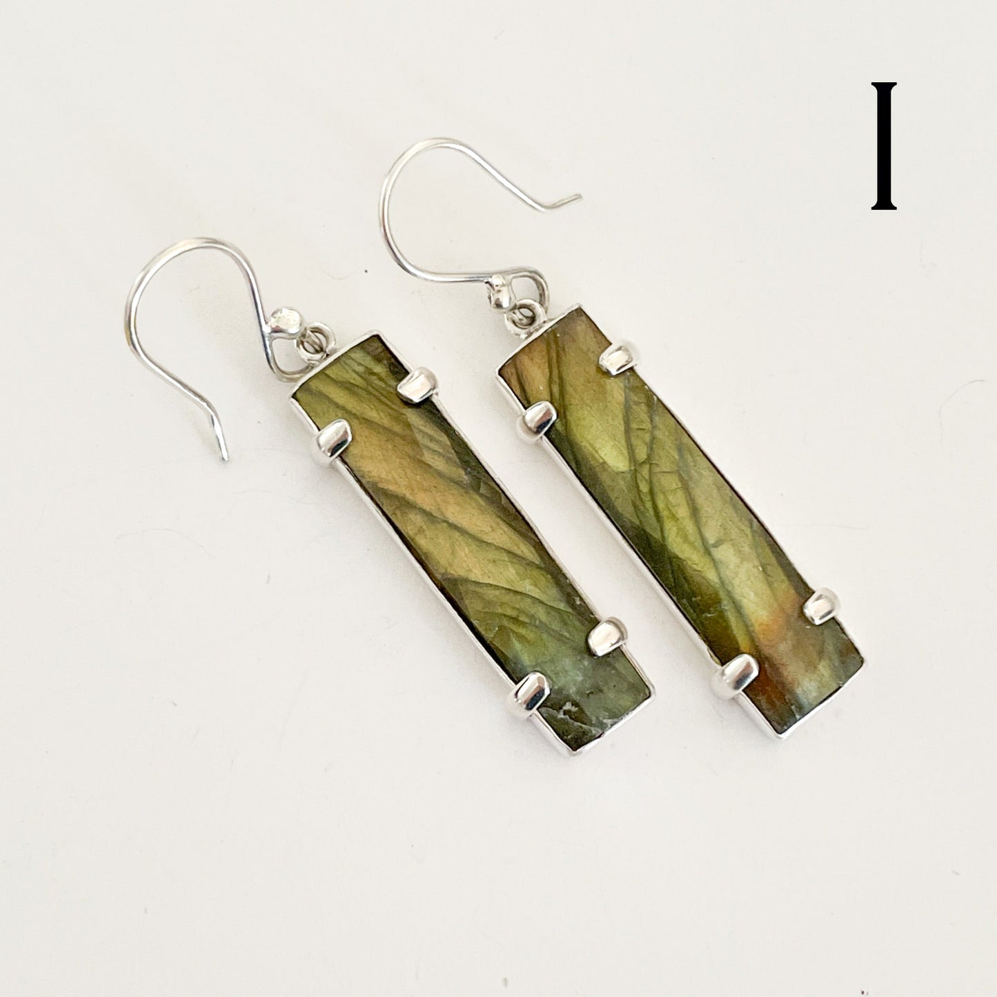Labradorite Slim Prong Earrings - Solid Sterling Silver