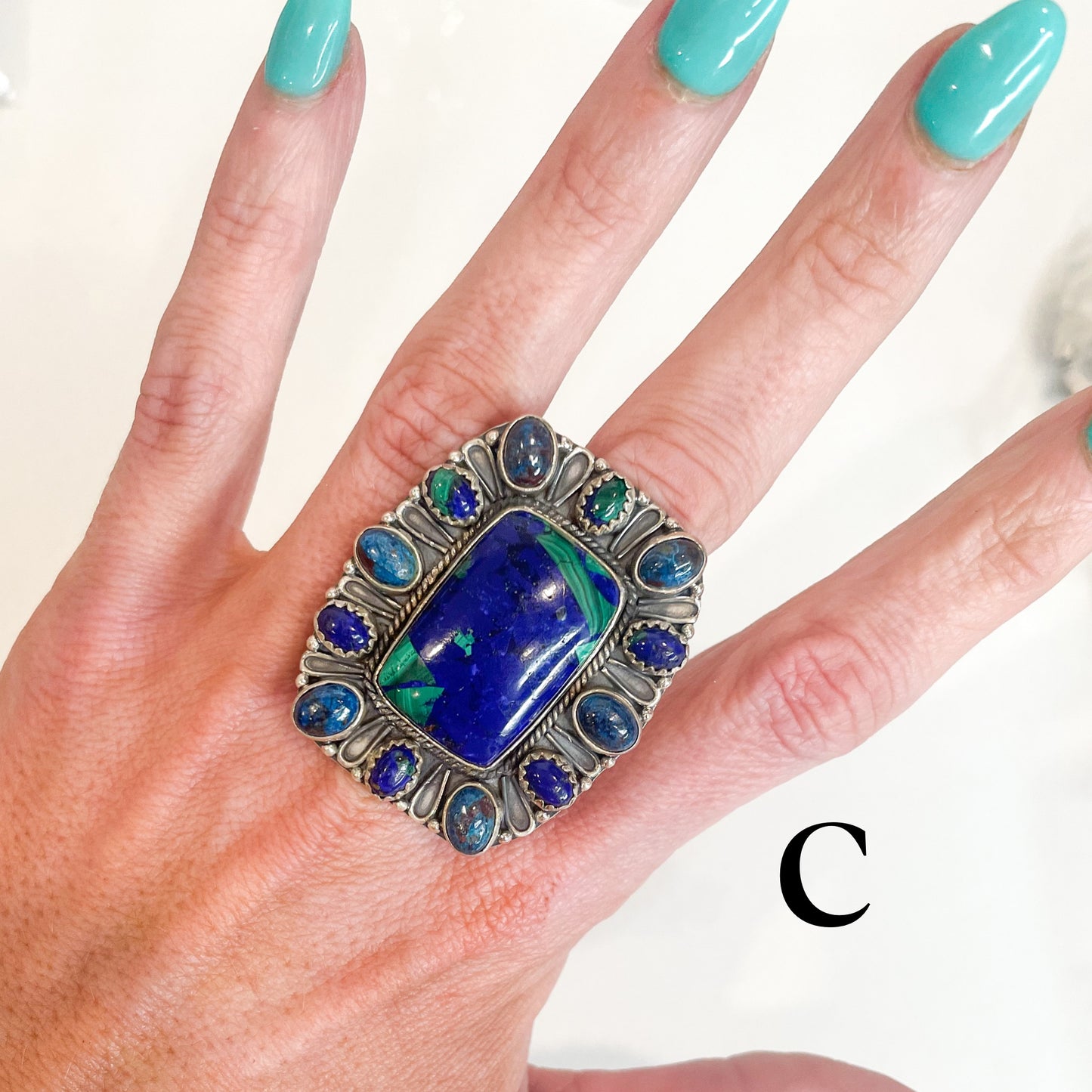 Azurite, Malachite, Lapis Lazuli Statement Ring - Solid Sterling Silver