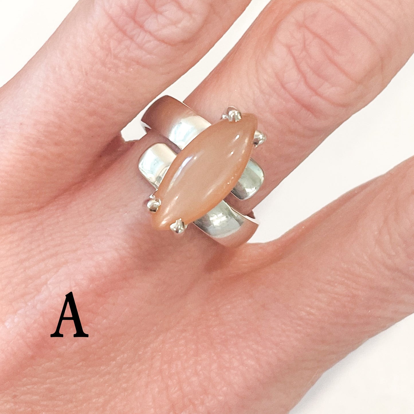 Peach Moonstone Prong Ring - Solid Sterling Silver