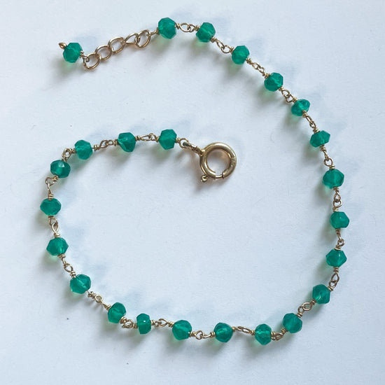 Green Onyx Beaded Bracelet - Vermeil