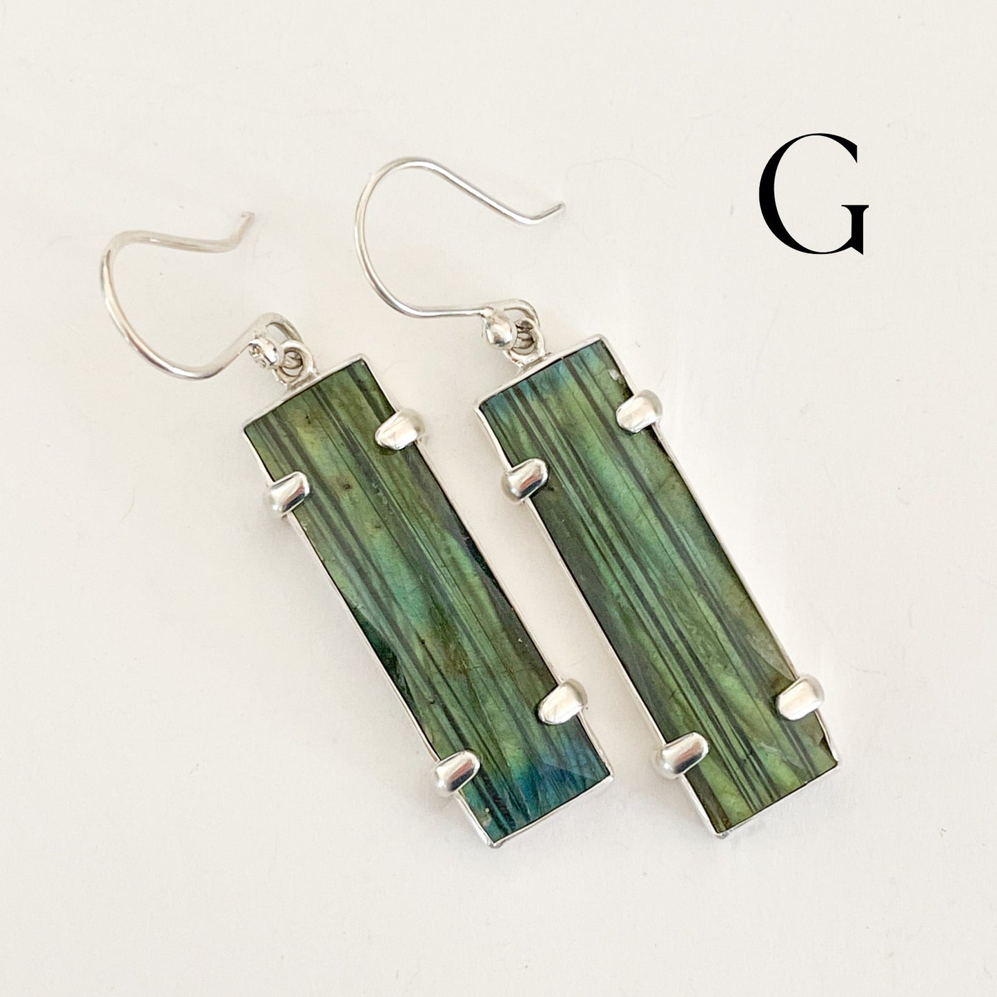Labradorite Slim Prong Earrings - Solid Sterling Silver