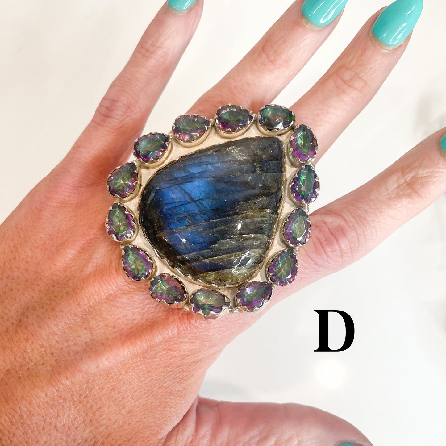 Labradorite & Mystic Quartz Statement Ring -  Solid Sterling Silver