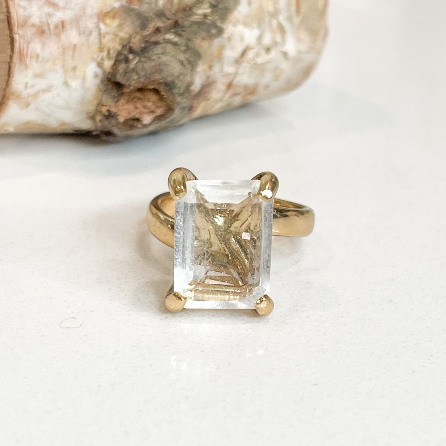 Clear Quartz Square Prong Ring - Alchemia