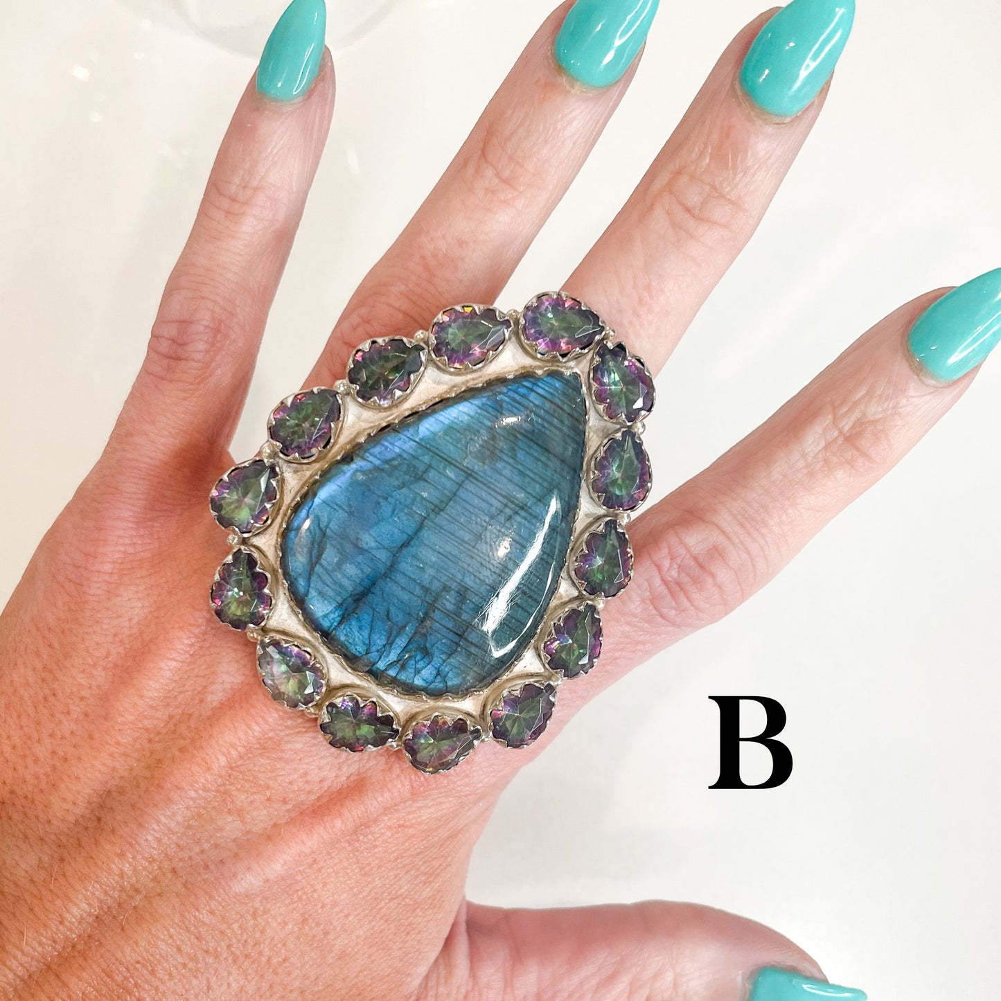 Labradorite & Mystic Quartz Statement Ring -  Solid Sterling Silver