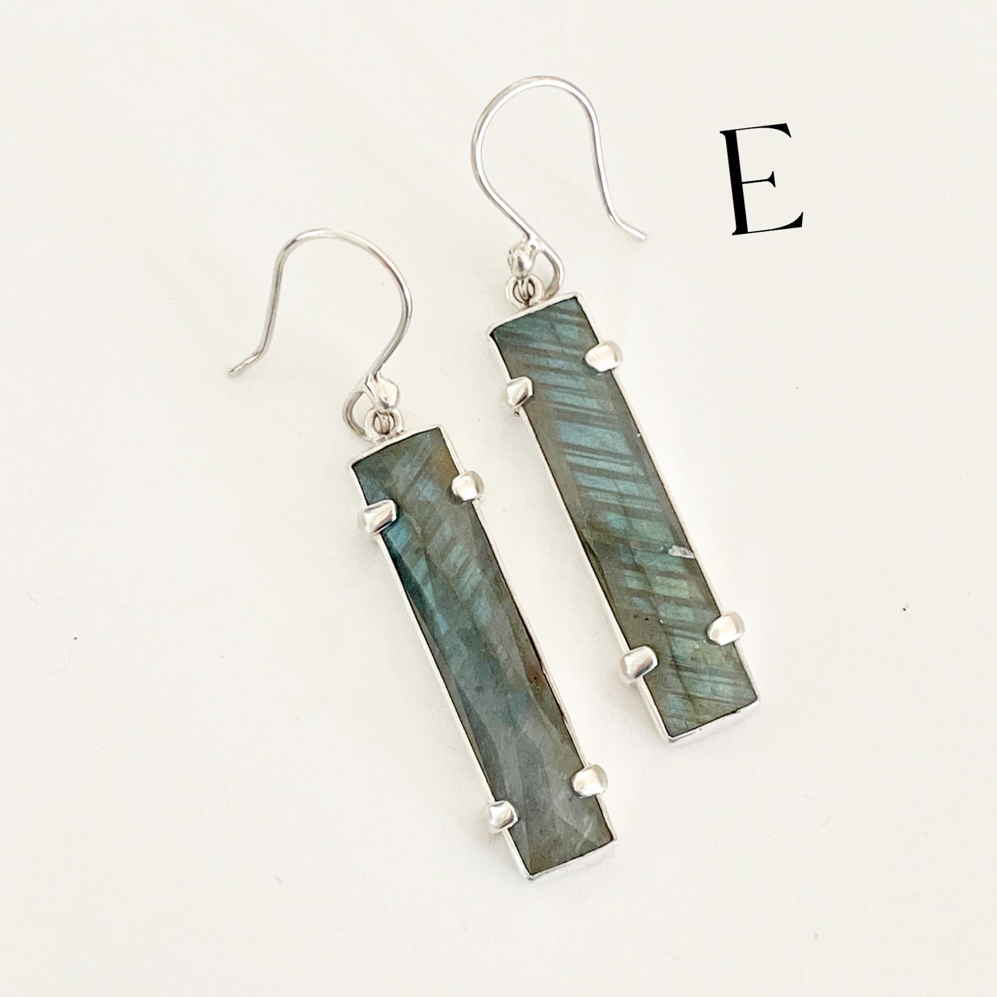 Labradorite Slim Prong Earrings - Solid Sterling Silver