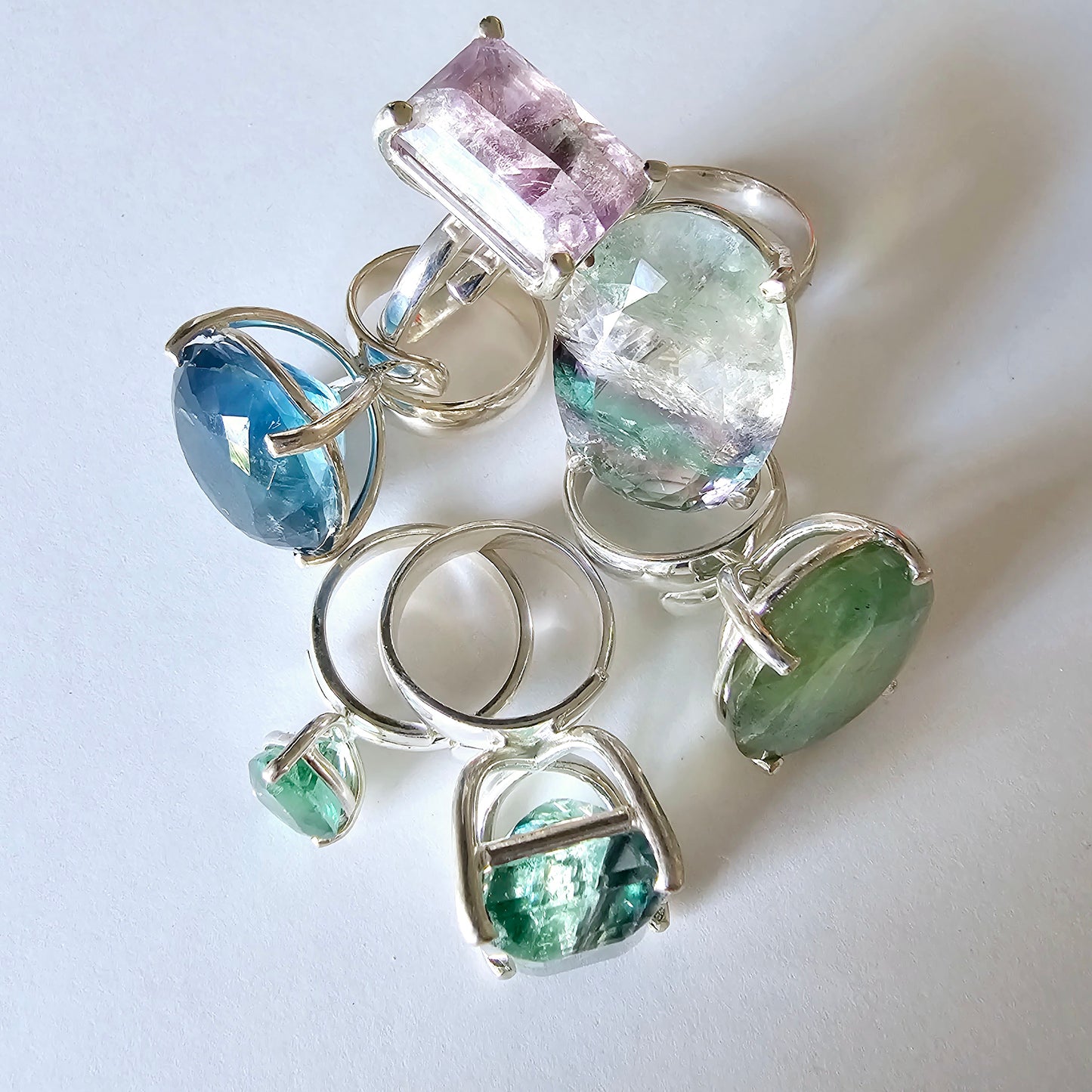 Fluorite Prong Rings - Solid Sterling Silver