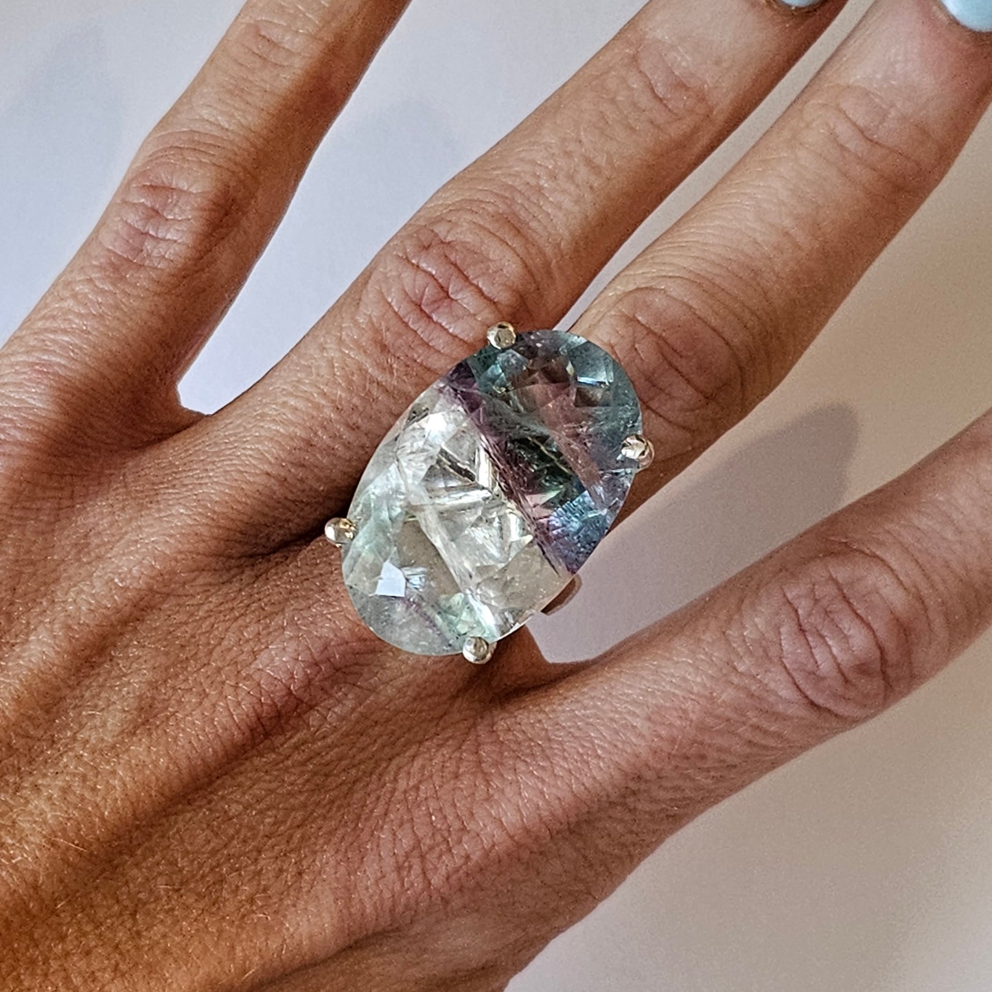Fluorite Prong Rings - Solid Sterling Silver