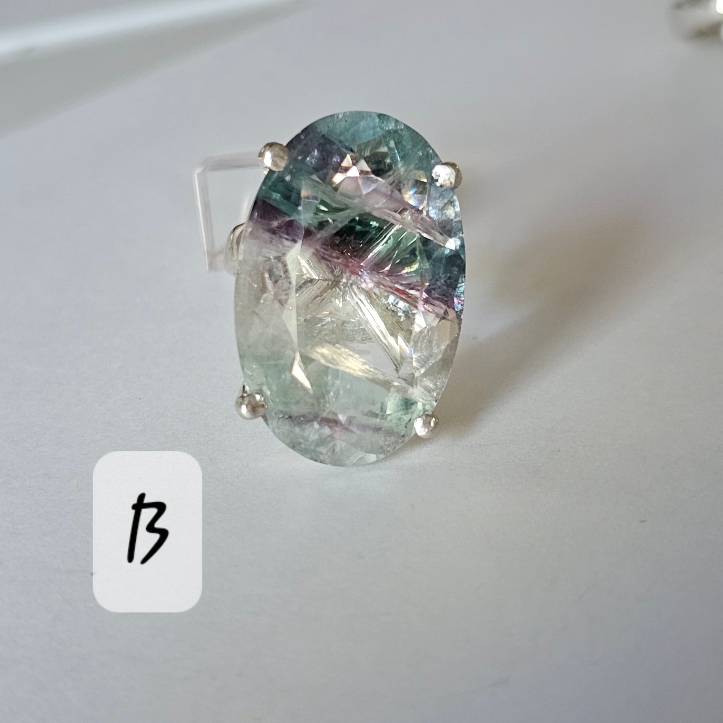 Fluorite Prong Rings - Solid Sterling Silver