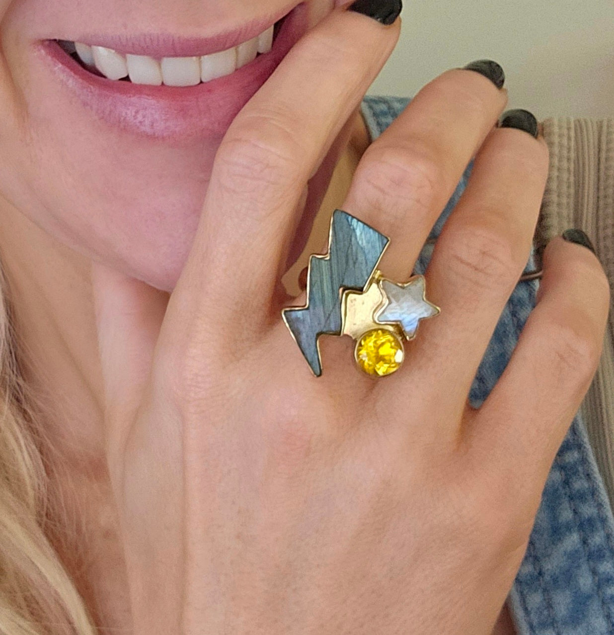 Lightning Bolt Star Multi Gem Ring - Alchemia
