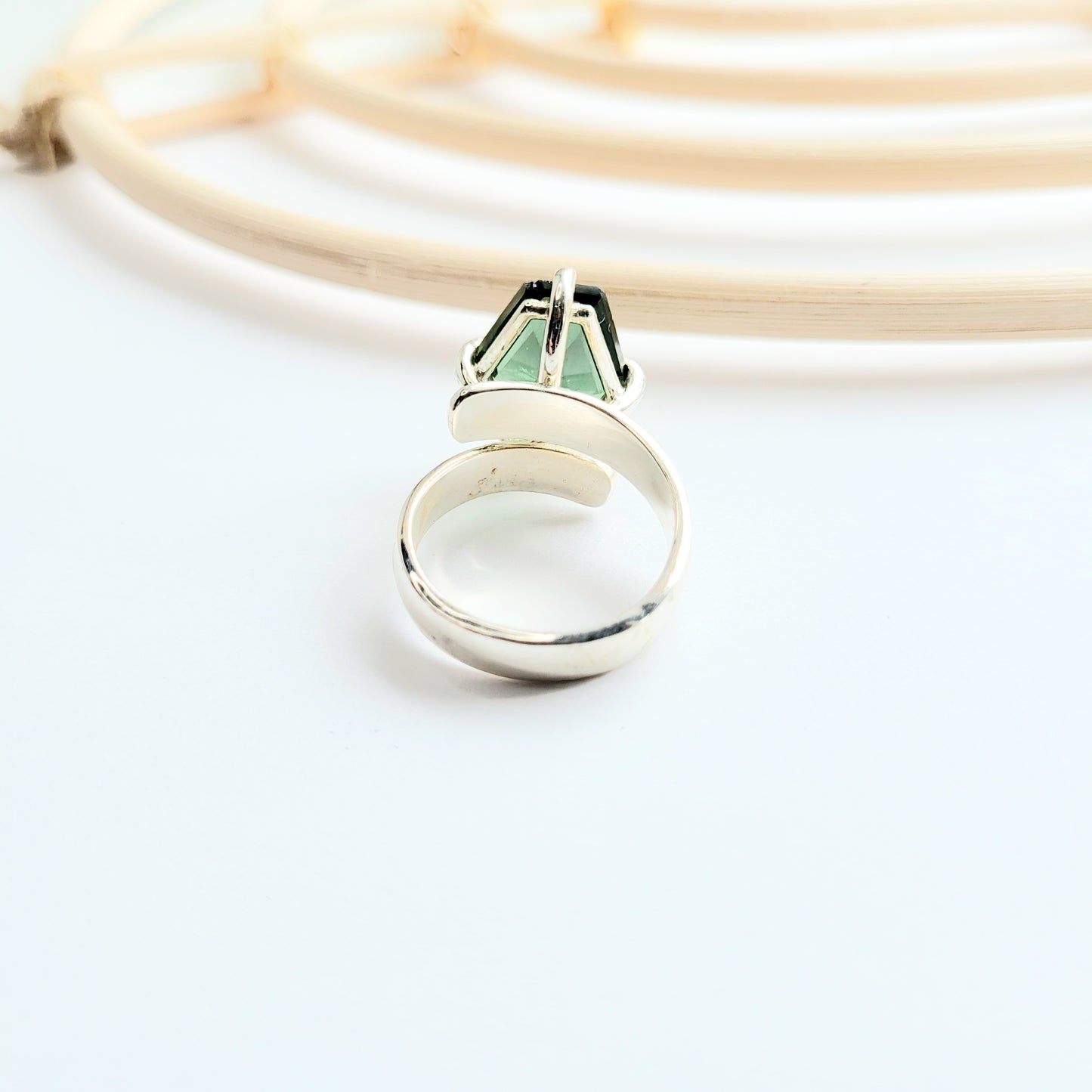 Green CZ Unique Ring - Solid Sterling Silver