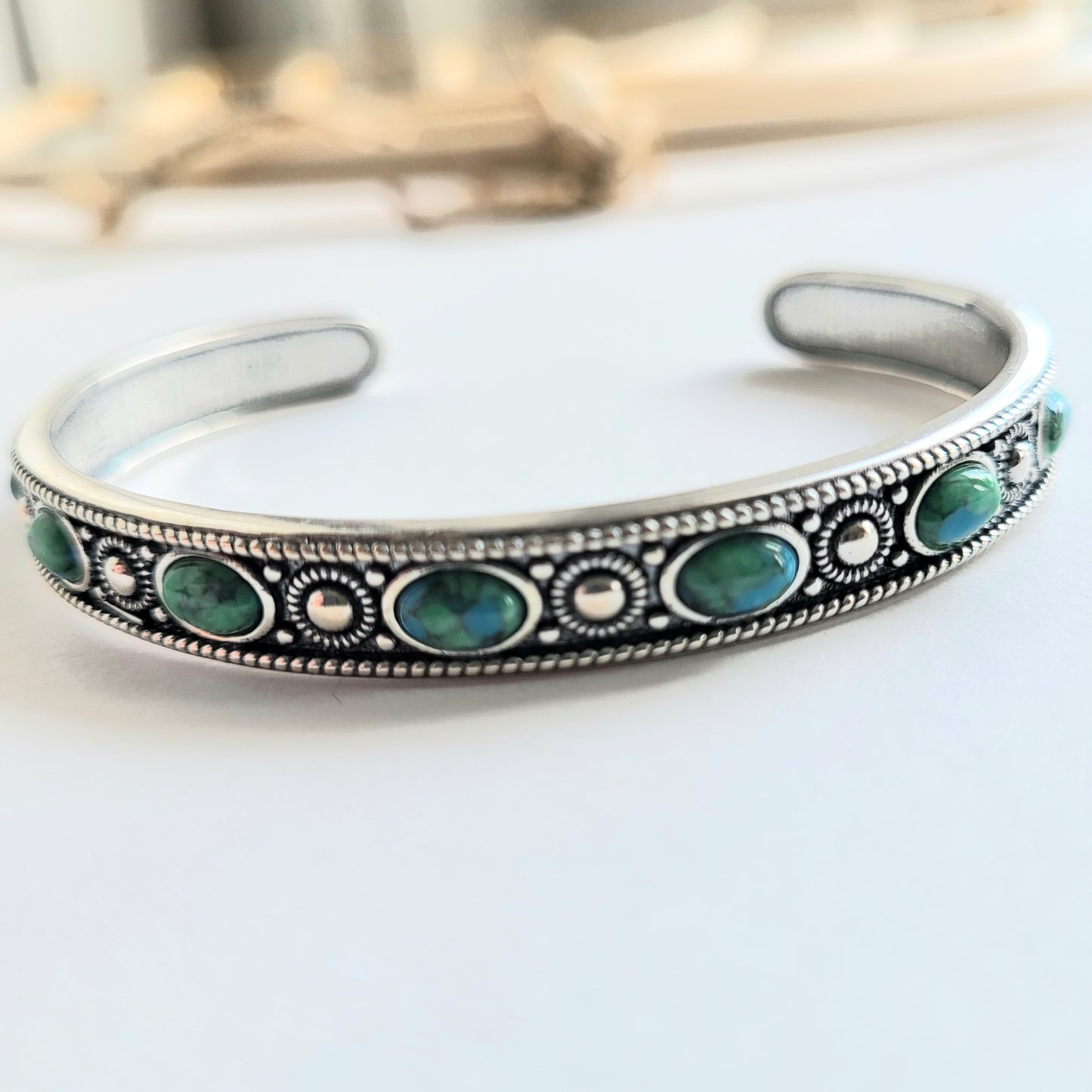 Turquoise Stud Cuff - Solid Sterling Silver