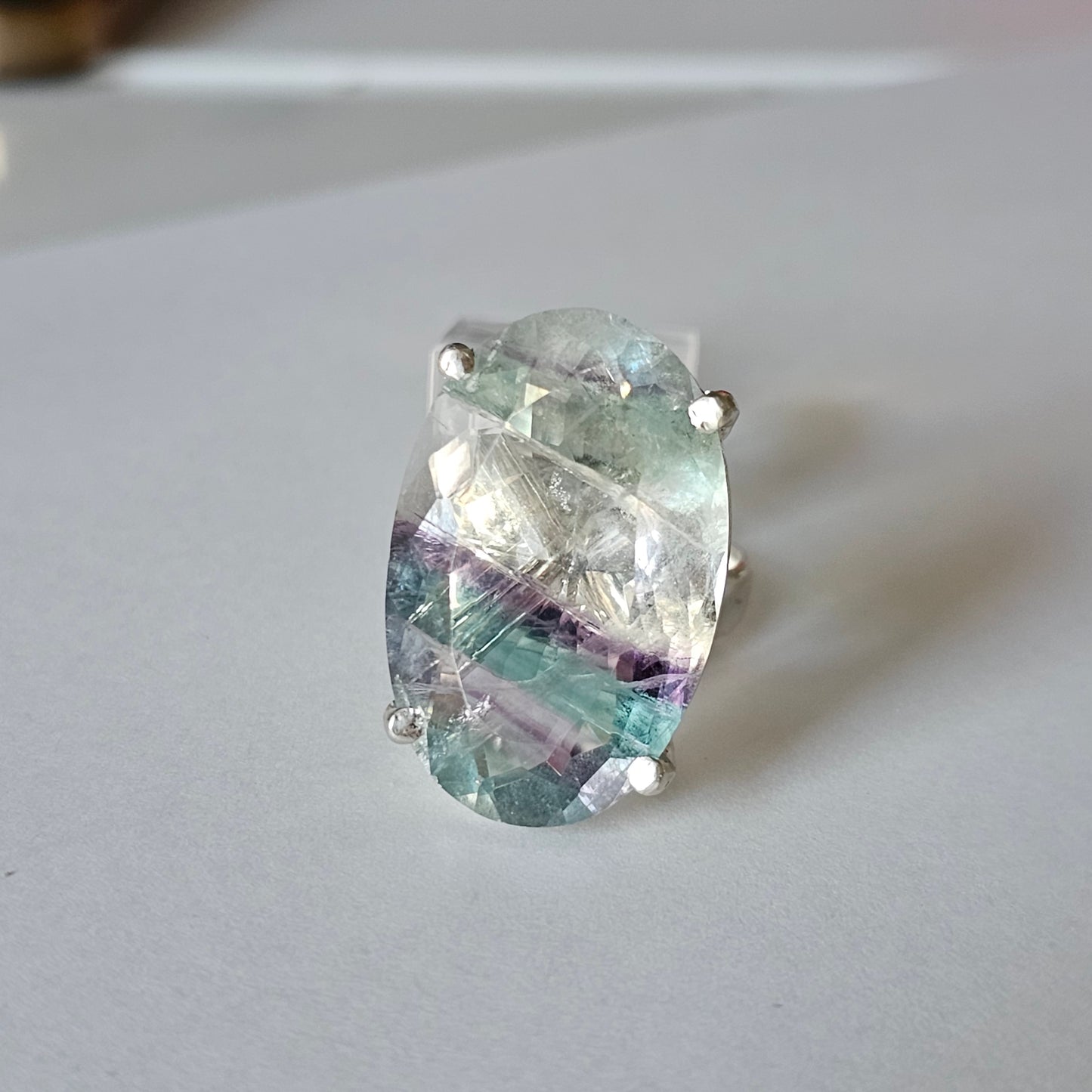 Fluorite Prong Rings - Solid Sterling Silver