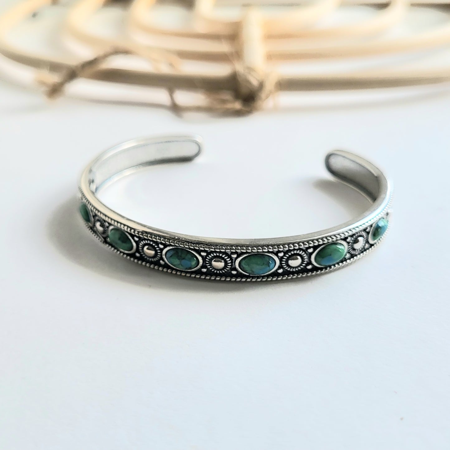 Turquoise Stud Cuff - Solid Sterling Silver