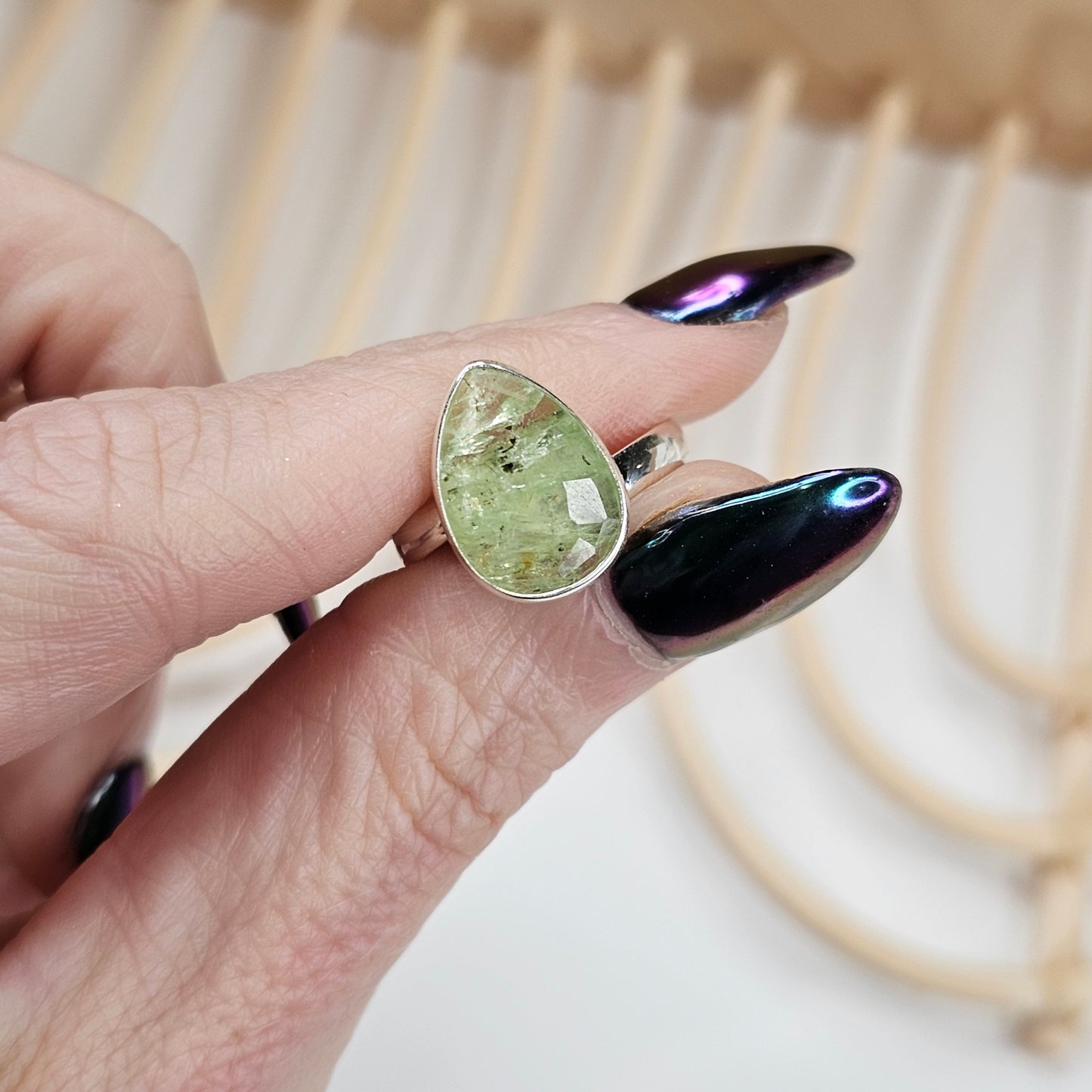Green Kyanite Ring - Solid Sterling Silver