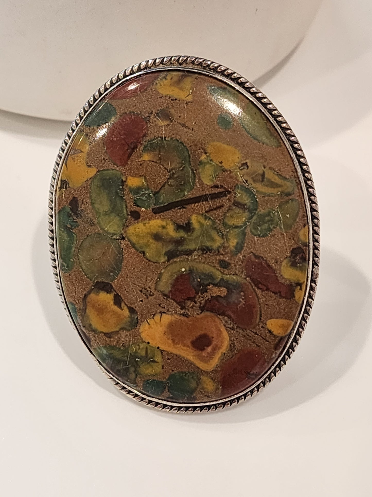 Rainforest Jasper Flex Cuff Statement Ring  -  Solid Sterling Silver
