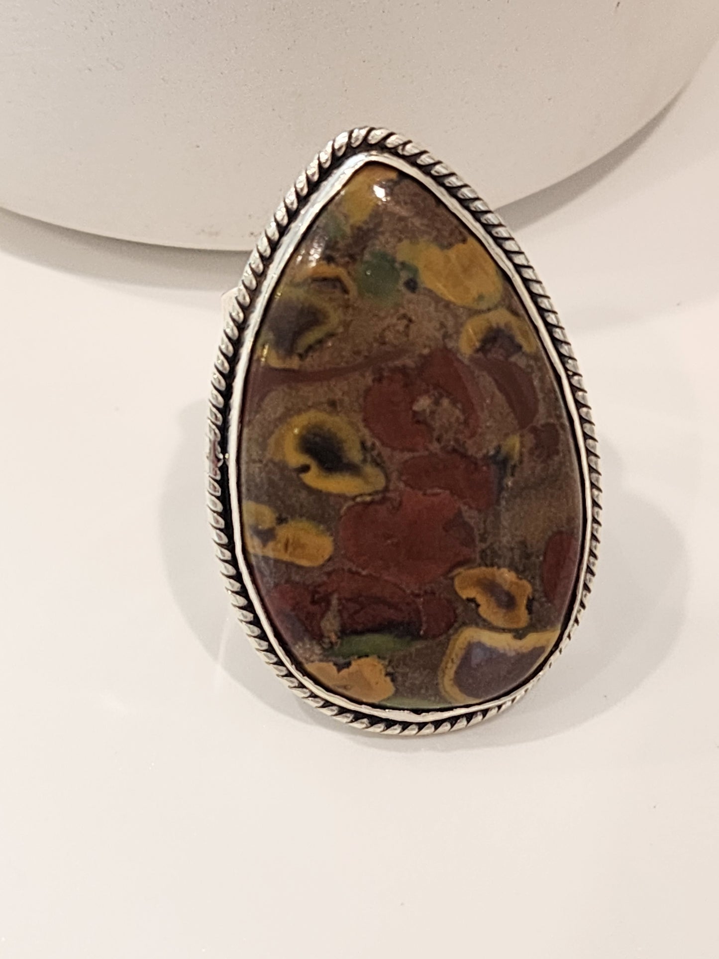 Rainforest Jasper Flex Cuff Statement Ring  -  Solid Sterling Silver