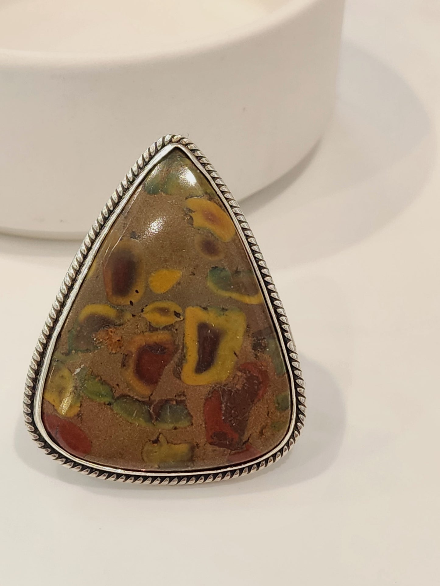 Rainforest Jasper Flex Cuff Statement Ring  -  Solid Sterling Silver