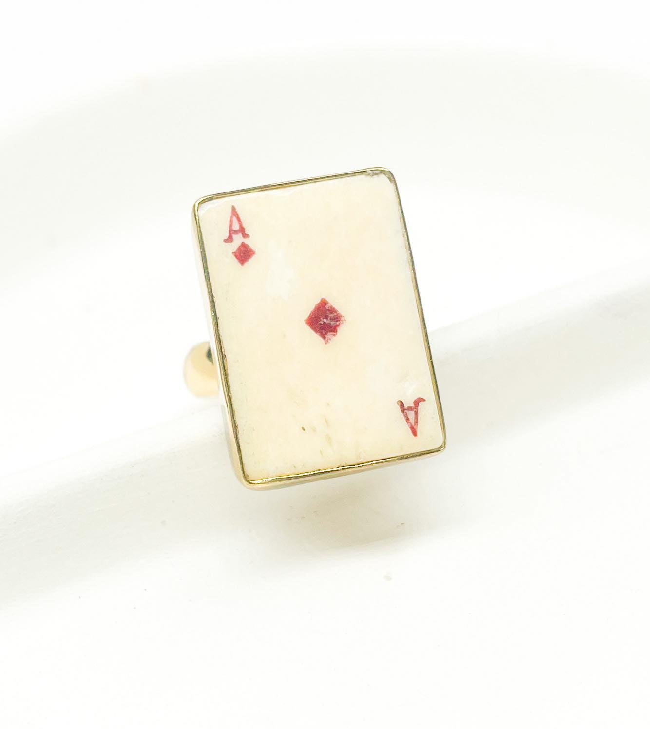 Dainty Ace Of Diamonds Bone Card Ring - Alchemia