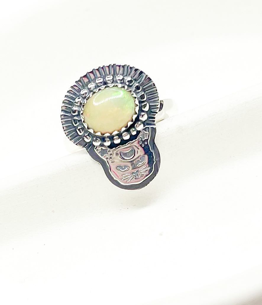 Intergalactic Opal Kitty Ring Adjustable Ring-Solid Sterling Silver