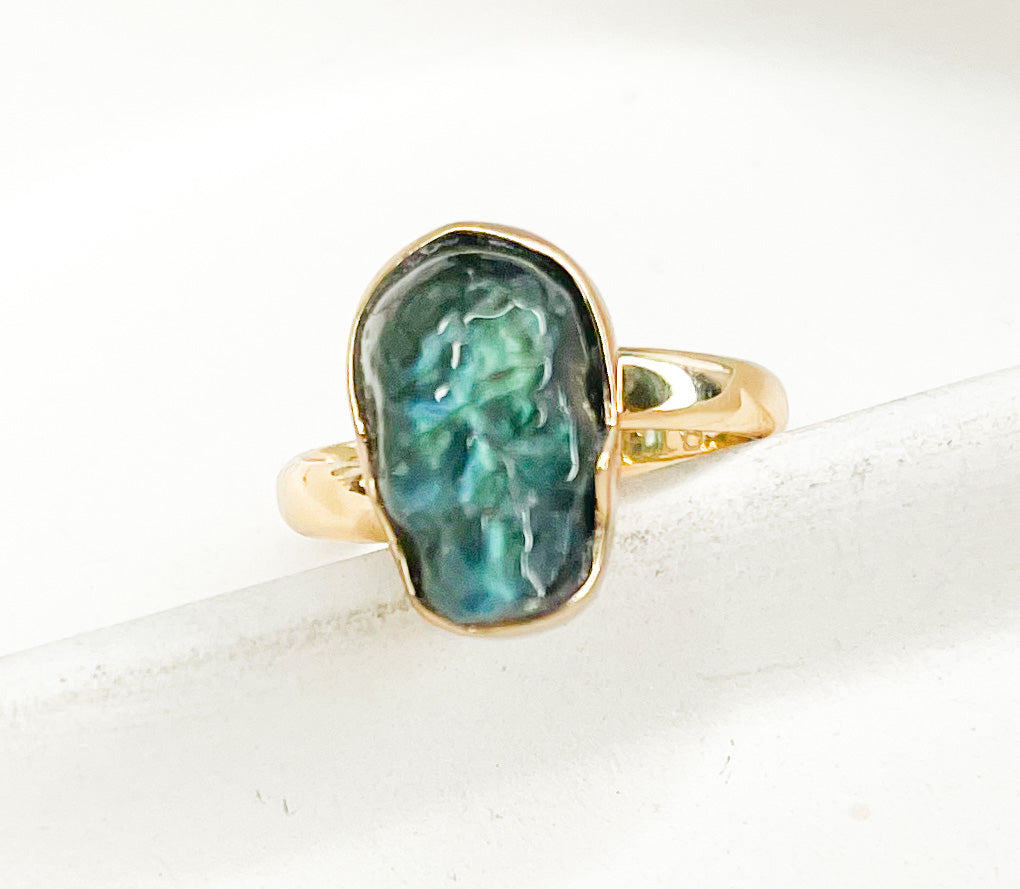 Mini Labradorite Sugar Skull Ring-Alchemia
